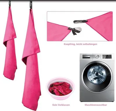 Immagine prodotto di Set di asciugamani in microfibra Unyqoos® – 2 pezzi (180x80 cm + 80x40 cm), asciugamani sportivi e da viaggio, ad asciugatura rapida, antibatterici, color rosa