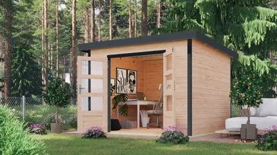Produktbild von Karibu Gartenhaus Hybridhaus Metall Pluto 6 naturbelassen 271x271x218,5 cm