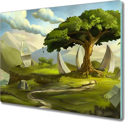 Produktbild von Coloray Kochplattenabdeckung Herdabdeckplatte 60x52 cm Hackbrett Schneidebrett Küchenbrett - Fantasie Baum Steine