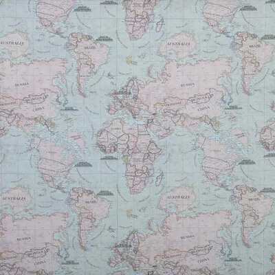 Productafbeelding van Katoen-linnen stof met wereldkaartprint, 100 cm x 280 cm