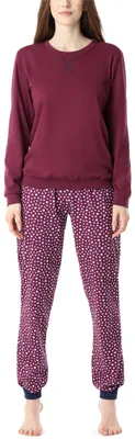 Produktbild von Merry Style Damen Schlafanzug Zweiteiler lang Pyjama Langarm Lange Hose mit Muster MS10-168 (Wein Sterne, S)