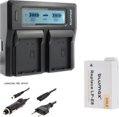 Produktbild von 1x Akku + Lader für Canon EOS 550D, 600D, 650D, 700D - LP-E8 1260 mAh (7,2V)