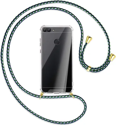 Produktbild von Handykette Backcover-Schutzhülle mit Band (Metall goldfarben) für Huawei P smart / Enjoy 7S - grün/blau/weiß