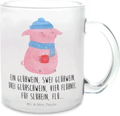 Produktbild von Mr. & Mrs. Panda Tee Tasse Schweinchen Glühwein - Transparent - Geschenk, Häferl, Betrunken, Teetasse, Pott, Glas, Spruch, Weihnachtsmarkt, Teeglas, Weihnachten