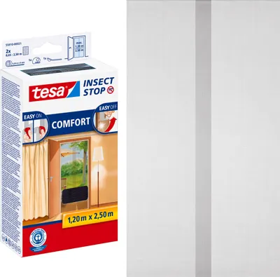 Produktbild von tesa Fliegengitter Tür Insektenschutz Vorhang Balkon Türvorhang grau 1,2 x 2,5 m