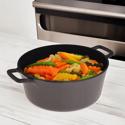 Produktbild von KAMILLE Topf FERRAN Aluminiumtopf 6,5 l Induktion schwarz Kochtopf Marmortopf mit Deckel