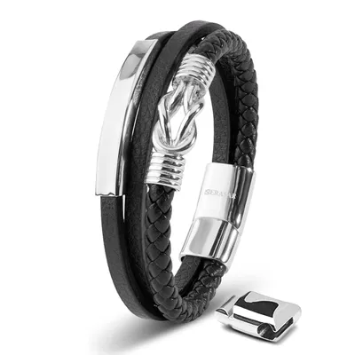 Produktbild von SERASAR | Pánský Kožený Náramek [Proud] z Stainless Steel | Barva: Stříbrný | Délka: 20cm