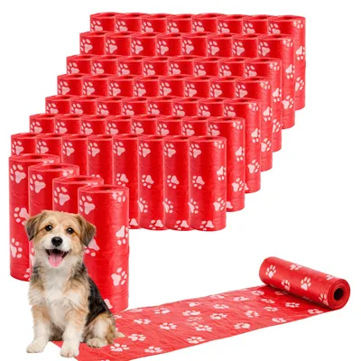 Produktbild von Ale-commerce Hundekotbeutel 60 Rollen Rot 900 Beutel Reißfest Antigeruch Hundebeutel mit Pfotenmuster Passend Für Kotbeutelspender Kotbeutel