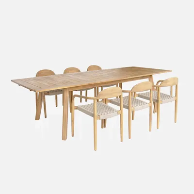 Produktbild von sweeek - Gartentisch ausziehbar Akazienholz 6 Sessel - Natur