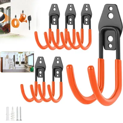 Produktbild von Garagenhaken Schwerlast 6 Stück, Doppelhaken mit Schrauben, ideal für Garage, Keller, Werkstatt, Gartenhaus und Abstellraum