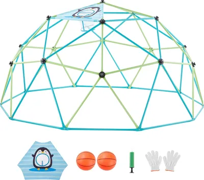 Zdjęcie produktu dla SucceBuy Geometryczna rama wspinaczkowa (305 cm szerokości) z rękawicami i 2 piłkami do koszykówki, nośność do 453 kg, rama wspinaczkowa dla dzieci w wieku od 3 do 10 lat jako zabawka ogrodowa