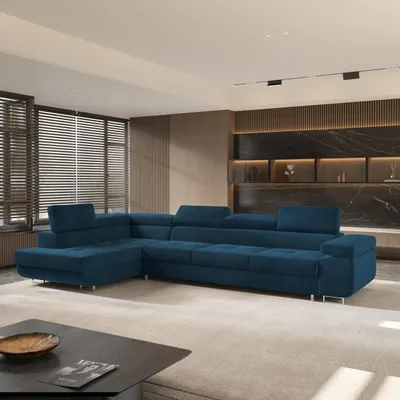 Produktbild von Masseno Ecksofa VICENTE mit Schlaffunktion L-Form, Sofa mit Bettkasten, Wohnzimmersofa, Couch, Soffa, Bettsofa, Couchgarnitur- Blau, MONOLITH 77