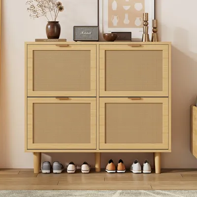 Immagine prodotto di Armadio per scarpe con 4 scomparti ribaltabili, design moderno e salvaspazio, ideale per l'ingresso