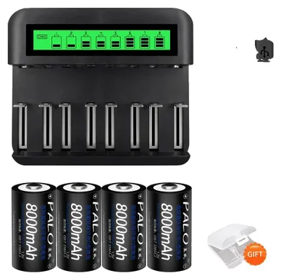 Productafbeelding van Oplaadbare batterij, 8000mAh, met intelligente laadtechnologie, set van 4 stuks en oplader