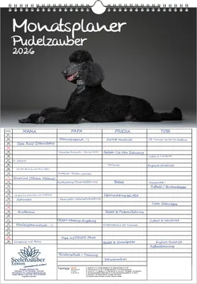 Produktbild von Pudelzauber Planer Familienplaner 4 Spaltenplaner DIN A3 Kalender für 2026 Welpen und Hunde - Seelenzauber