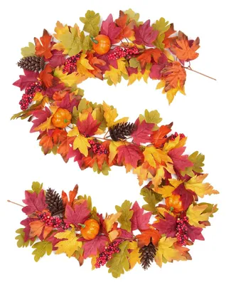 Herbstgirlande 1,8 m mit Ahornblättern, Tannenzapfen und Beeren