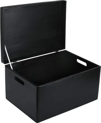 Produktbild von Creative Deco XXL Schwarz Große Holzkiste Aufbewahrungsbox Spielzeug | 40 x 30 x 24 cm (+/- 1cm) | Mit Deckel zum Dekorieren Aufbewahren | Mit Griff | Perfekt für Dokumente, Wertsachen und Werkzeuge