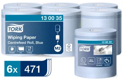 Produktbild von Tork Papierwischtücher mit Innenabrollung Blau M2, Saugfähig, 6 × 471 Blatt, 130035