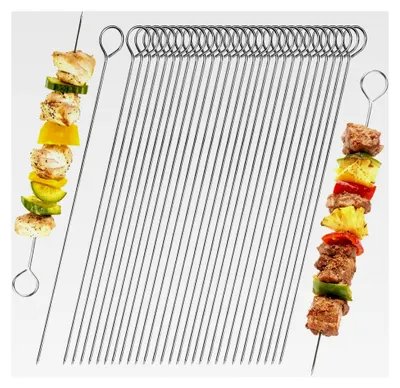 Produktbild von 30 Edelstahl Grillspieße, 20 cm Schaschlikspieße für BBQ, Grill und Gemüse