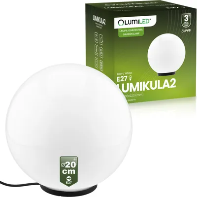 Produktbild von LUMILED Mliečne guľové svetlo 20 cm vonkajšie vonkajšie guľové svetlo guľová lampa biela záhradná guľová guľa guľová cesta IP65 E27 zásuvka pripojovací kábel 1,3 m