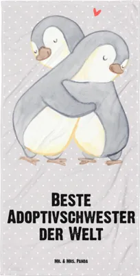 Produktbild von Mr. & Mrs. Panda Strandtuch Pinguin Beste Adoptivschwester der Welt - Grau Pastell - Geschenk, Familie, Großes Badehandtuch, Geschenkidee, Duschtuch, Frotteehandtuch