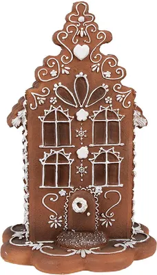 Productafbeelding van LED-huisje in de vorm van een Lebkuchenhaus, gemaakt van polyresin, 13x13x20 cm, bruin, van Clayre & Eef, artikelnummer 6PR4344