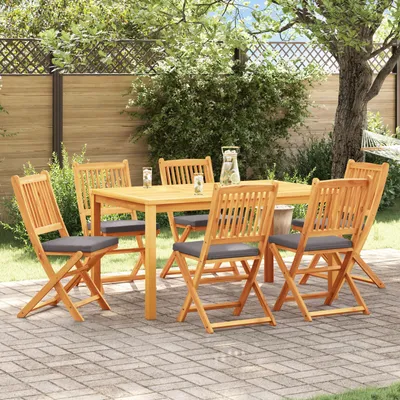 Produktbild von Garten-Klappstühle mit Grauen Kissen 6 Stk. Massivholz Akazie, Gartenstühle DesignMöbel Neu