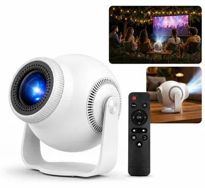 Produktbild von Mini Beamer, unterstützt 4K/8K 1080P, Smart Beamer mit 5G WiFi, BT 5.4, Android 14, tragbar, 270° Dreh, HDMI/USB/DC, 8 GB Speicher