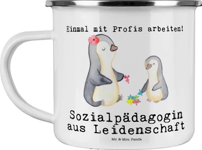 Produktbild von Mr. & Mrs. Panda becher emaille Sozialpädagogin Leidenschaft - Weiß - Geschenk, Pott, Tasse, Haferl, Kaffeepott, Teetasse