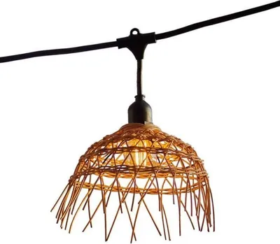 Image de Guirlande lumineuse extérieure raccordable 6m avec 10 ampoules LED filament E27 blanc chaud HAWAII LIGHT Abat-jour polyrotin bohème