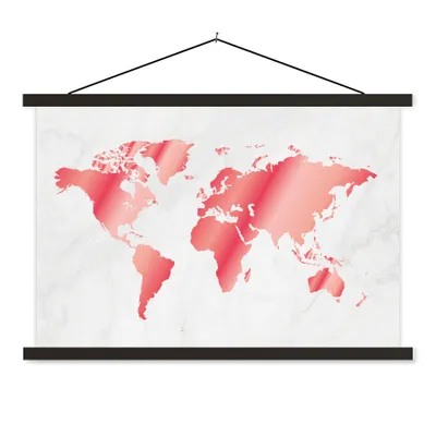 Produktbild von MuchoWow® Textilposter Weltkarte - Rosa - Marmor 90x60 cm mit schwarzem Rahmen - Aufhängungssatz
