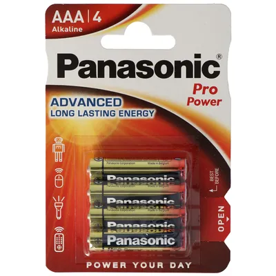 Produktbild von Panasonic 1x4 LR03PPG, Einwegbatterie, Alkali, 1,5 V, 4 Stück(e), Blau, Gold, Rot, 10,5 mm
