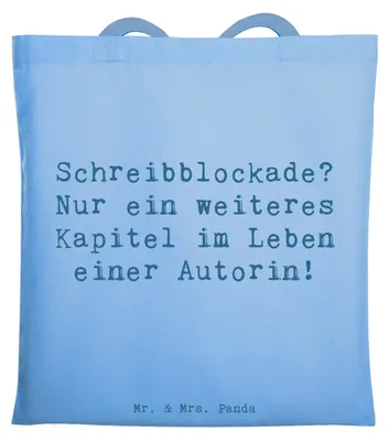 Produktbild von Mr. & Mrs. Panda Schultasche Spruch Autorin Kapitel - Sky Blue - Geschenk, Shopping Tasche, Geschenkideen, Berufsgestaltung, Liebe zum Schreiben, Jutebeutel, Leben einer