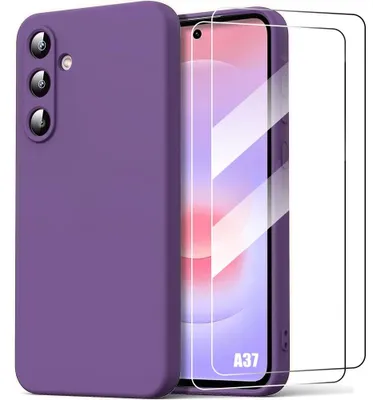 Image de Coque + 2 Verres Trempés pour Samsung Galaxy A37 5G, Silicone Slim Anti-Rayures Violet Foncé