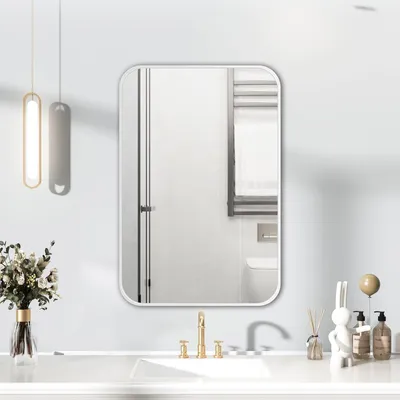 Obrázek produktu pro Omgoods - Velký bílý nástěnný zrcadlo - 40 x 60 cm, zrcadlo do koupelny s možností flexibilní montáže