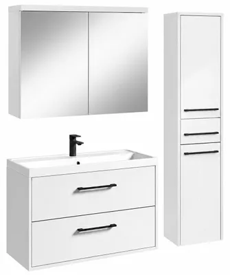 Produktbild von Badplaats Badmöbel-Set Florence 80 x 40 cm - Hochglanz Weiß - mit Waschbecken, Spiegelschrank und Hochschrank