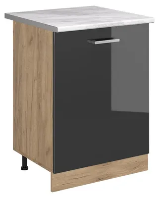Imagen del producto de Mueble bajo de cocina Vicco R-Line Antracita alto brillo/Roble dorado 60 cm con 1 puerta encimera Mármol, Model 72149