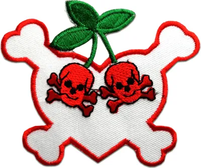 Produktbild von Kirsche Totenkopf - Aufnäher, Bügelbild, Aufbügler, Applikationen, Patches, Flicken, Zum Aufbügeln, Größe: 8,5 x 7,3 cm