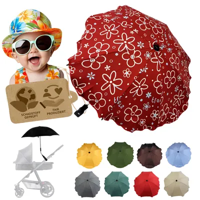 Produktbild von BAMBINIWELT Sonnenschirm für Kinderwagen Ø68cm UV-Schutz50+ Schirm Sonnensegel Sonnenschutz, FLOWERS ROT