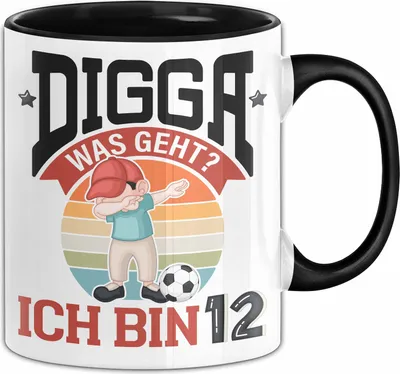 Produktbild von 12. Geburtstag Geschenk Tasse Becher Jungs Sohn Geburtstagsgeschenk Digga Was geht Ich Bin 12 (Schwarz)