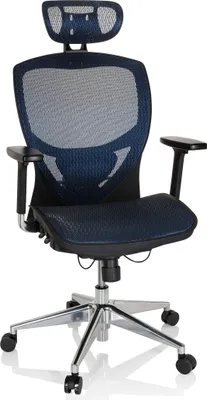 Produktbild von hjh OFFICE High End Bürostuhl VENUS ONE Ergonomischer Schreibtischstuhl mit Armlehnen Netzstoff Blau Drehstuhl für Büro, Zuhause