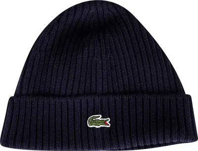 Produktbild von Lacoste Gerippte Beanie mit gesticktem Logo, Blau One Size