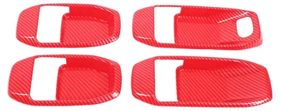 Obrázok produktu pre 4pcs Inner Door Handle Bowl Cover Trim Set Interior Door Bowl Panel Protector Sticker Replacement for JL JLU 2018-2025 Red Carbon Fiber Pattern