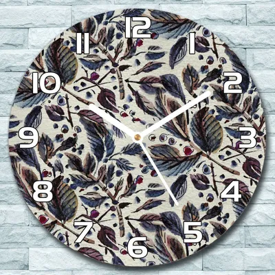 Produktbild von Wanduhr aus Glas Rund fi 30 Vintage Blätter Quarz Deko Wohnzimmer Büro