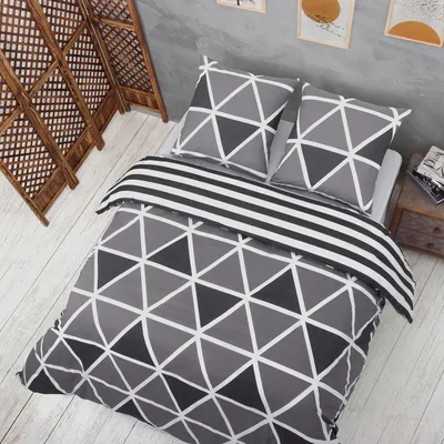Produktbild von Famanu Bettwäsche Set 140x200 cm Grau Gestreift mit Spannbettlaken und Reißverschluss