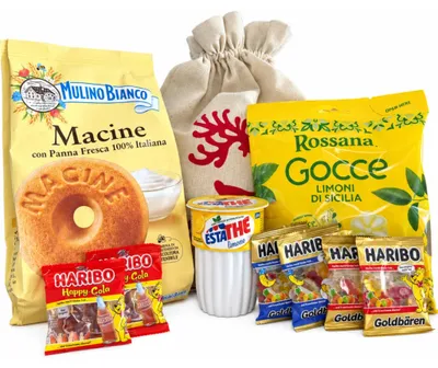 Zdjęcie produktu dla Worek Mikołajkowy ze Słodyczami „Słodkie Łakocie” – Zestaw Prezentowy Haribo, Mulino Bianco, Rossana i Estathé