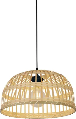 Produktbild von Pendelleuchte Holz Ø 40 cm rund H: max. 155 cm Schwarz Natur E27 Modern Hängelampe