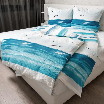 Produktbild von - Seersucker Bettwäsche Set - Bügelfrei- luftig leichte Sommer-Bettwäsche im Maritimen Look - 200x200 cm + 2X 80x80 cm