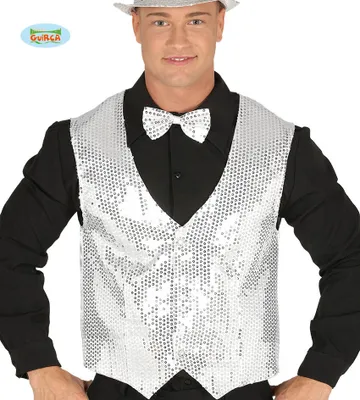 Produktbild von silber/weiß Pailletten Weste für Herren Gr. M/L