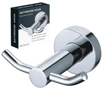 Produktbild von Delvant ESVAN Doppelter Handtuchhaken Silber Chrom Edelstahl Badezimmerhaken wandmontiert Handtuchhalter Bademantelhaken Badezimmerzubehör Bad